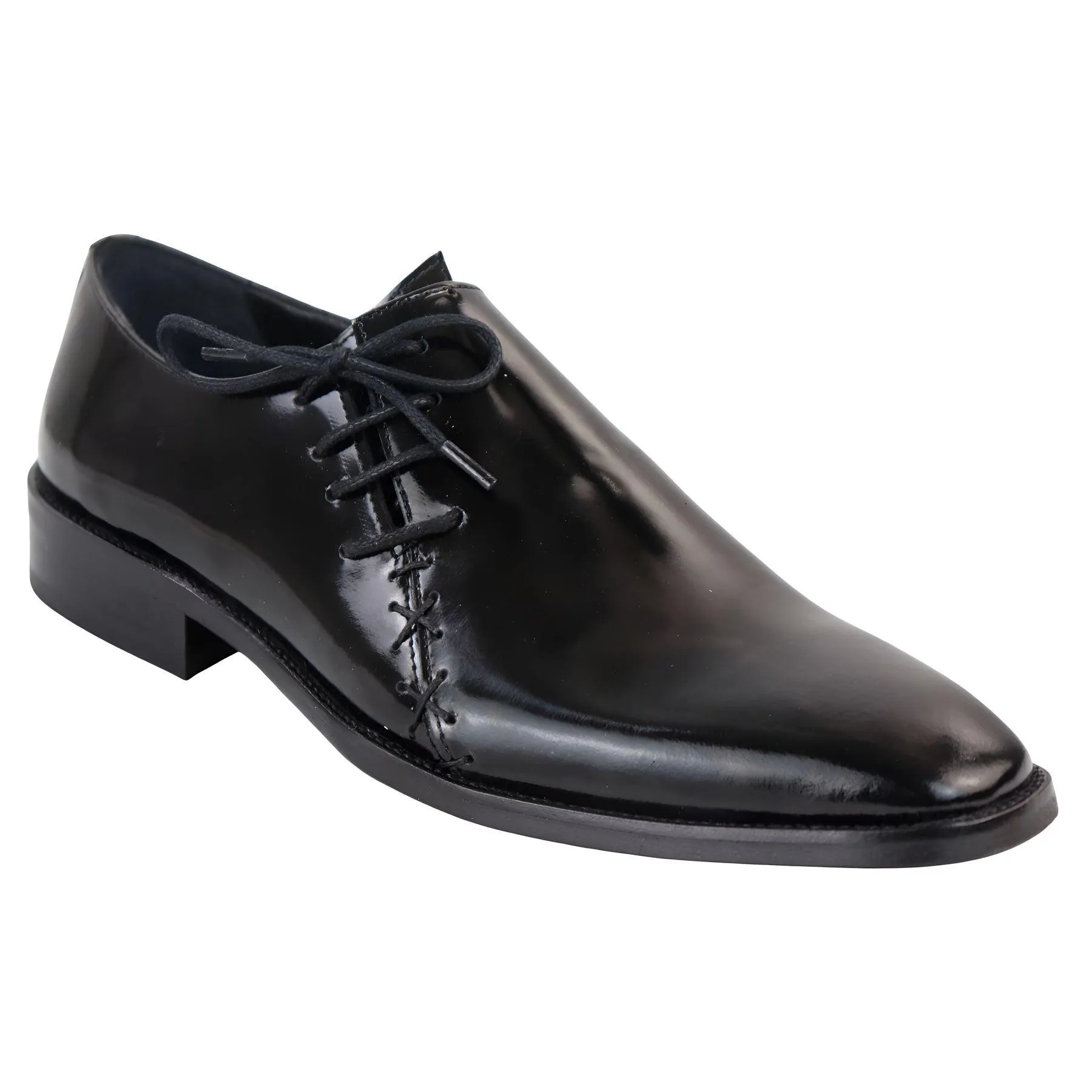 Men's Black Patent Derby Shoes Brogues Angled Laces Genuine Leather Formal Dress Shoe