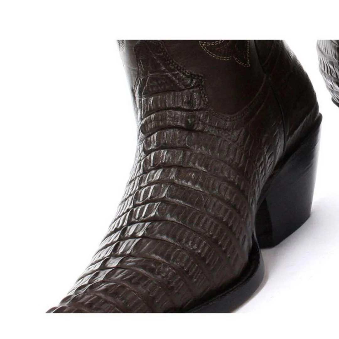 Mens Hi Cowboy Boots Pointed Black Brown Grinders Leather Crocodile Western Cuban