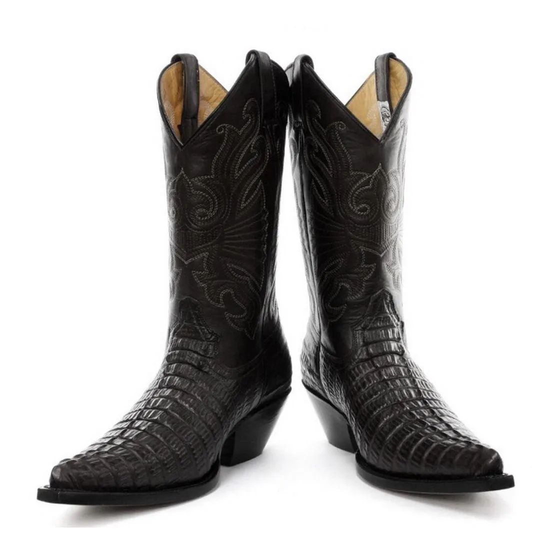 Mens Hi Cowboy Boots Pointed Black Brown Grinders Leather Crocodile Western Cuban