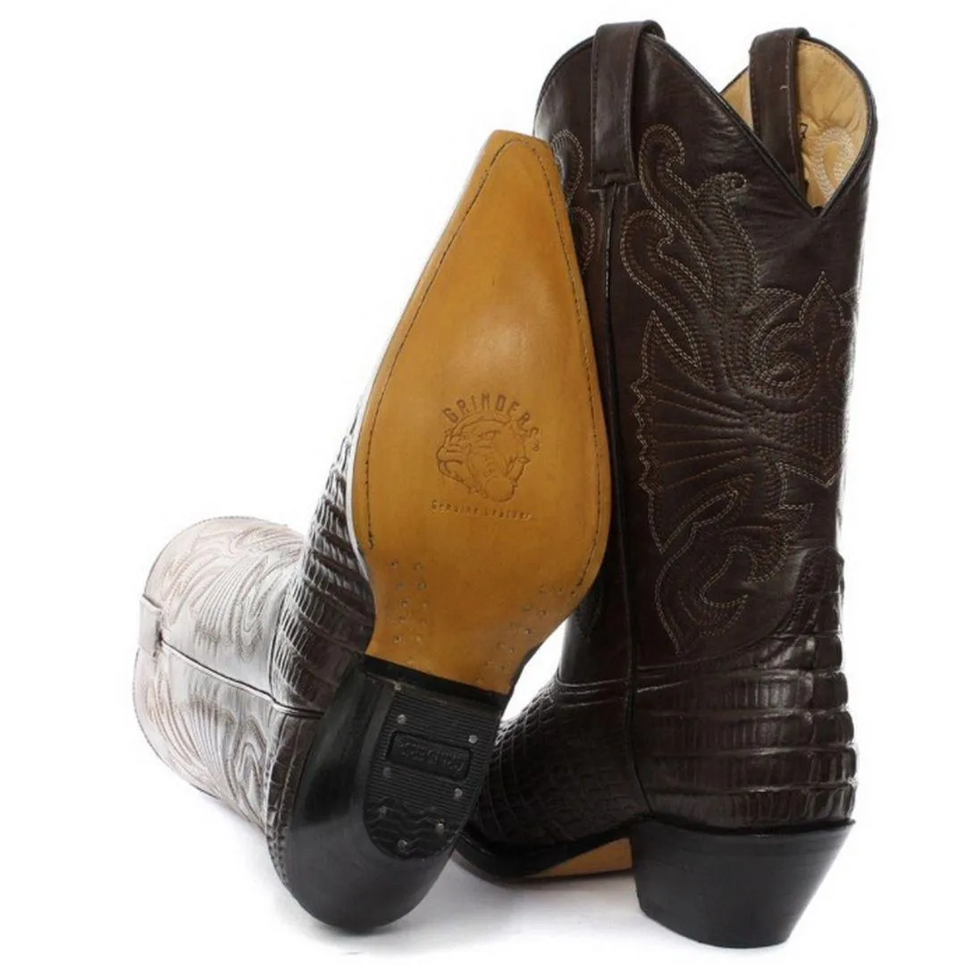 Mens Hi Cowboy Boots Pointed Black Brown Grinders Leather Crocodile Western Cuban