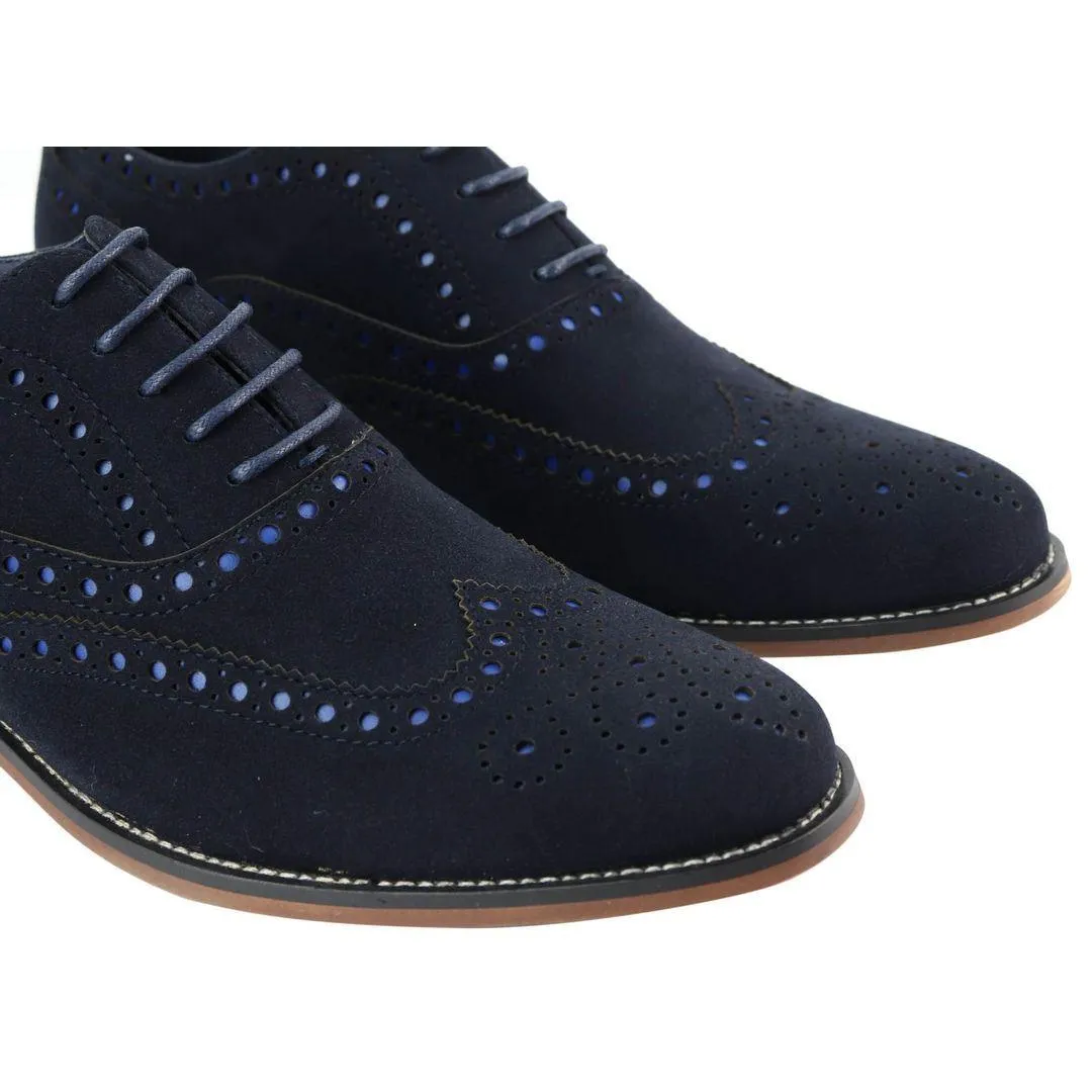 Mens Lace Real Suede Brogues Shoes Gatsby Classic 1920's Blue Brown Vintage