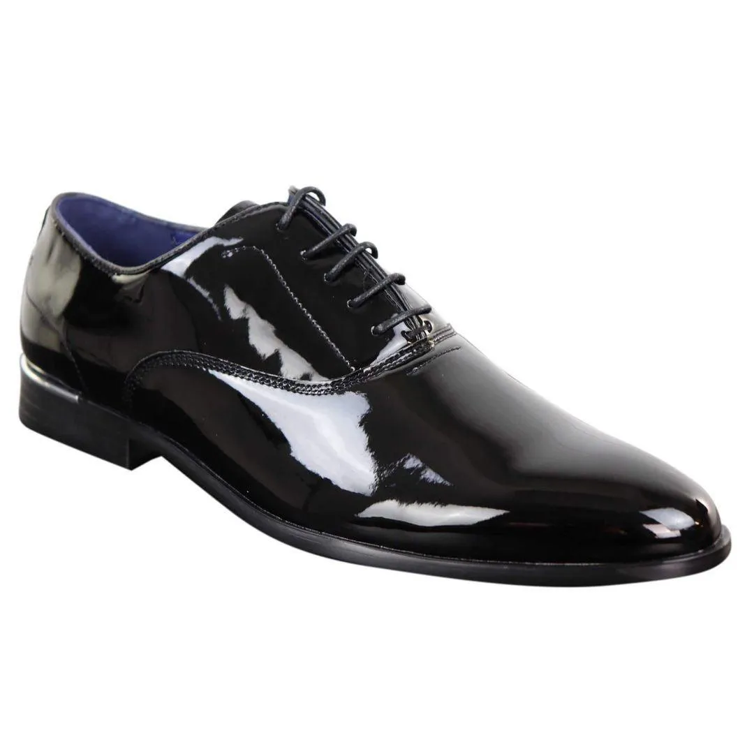 Mens Laced Shoes Shiny Patent Italian Design Silver Metal Classic Smart Formal