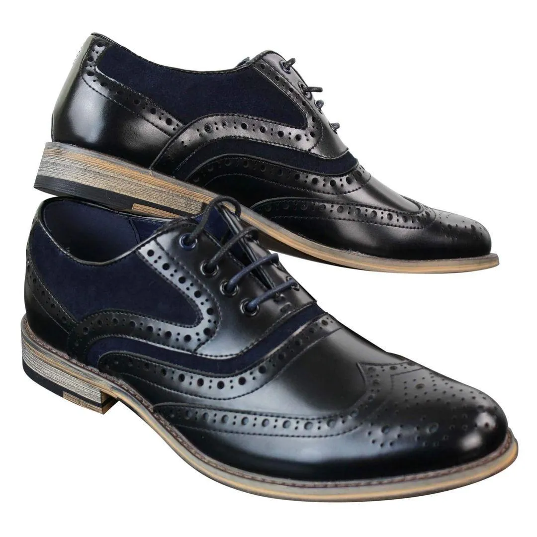 Mens Real Leather & Suede Laced Gatsby Brouges Smart Casual Designer Retro Shoes