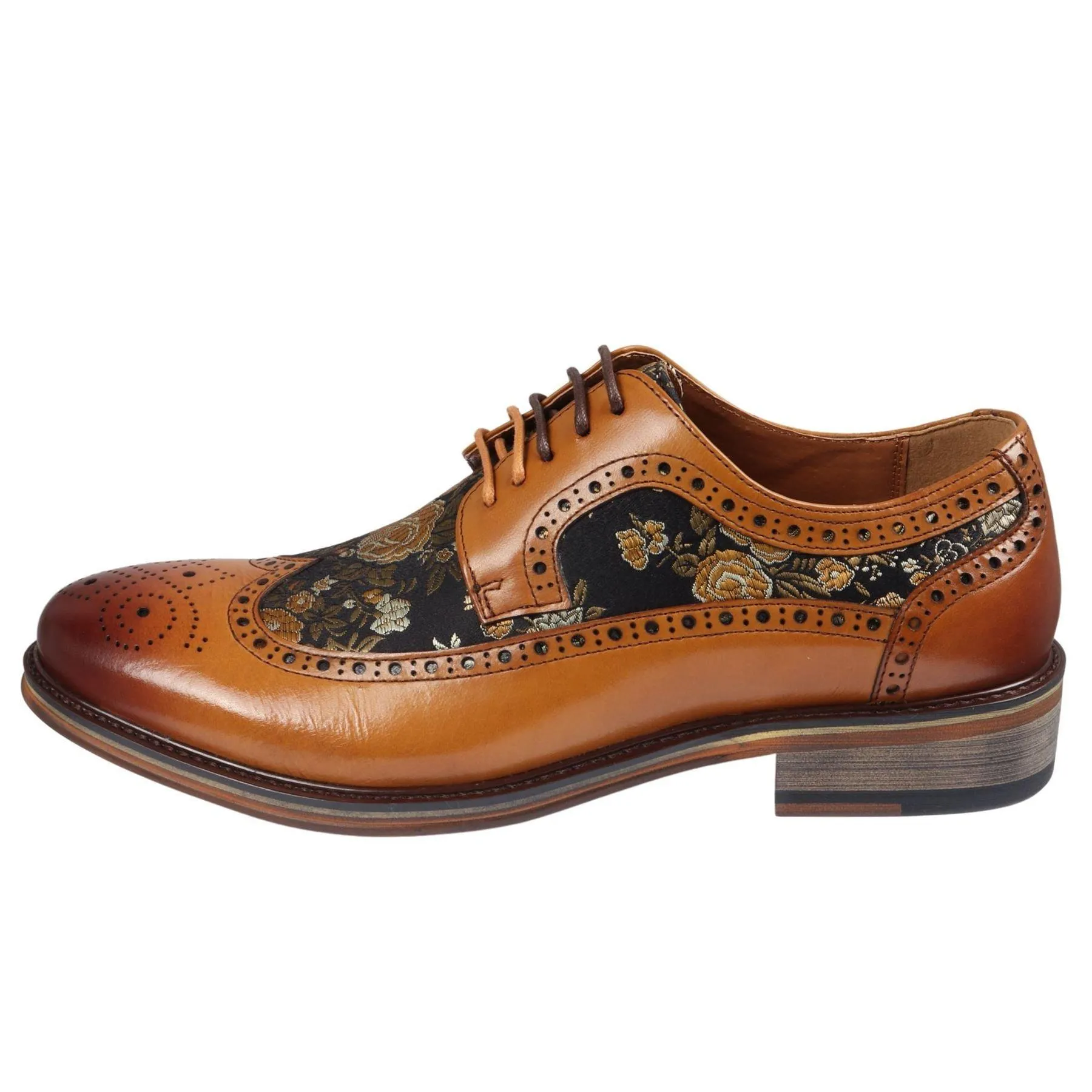 Men's Shoes Floral Print Leather Oxford Brogue Lace Up Formal Dress Shoe