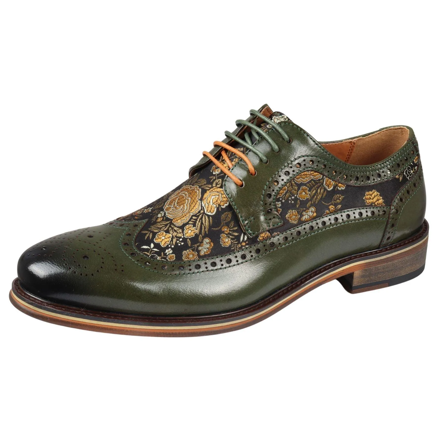 Men's Shoes Floral Print Leather Oxford Brogue Lace Up Formal Dress Shoe