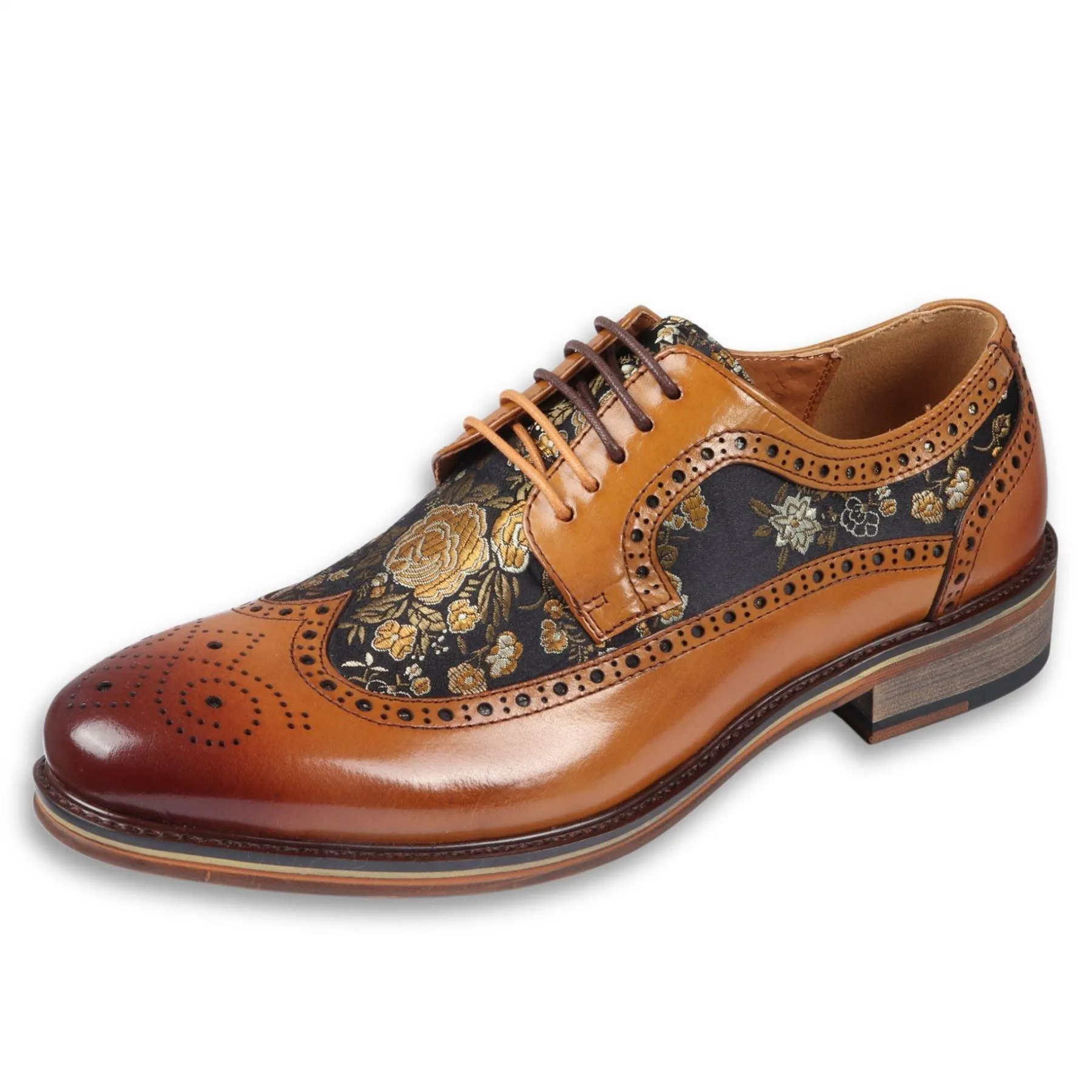 Men's Shoes Floral Print Leather Oxford Brogue Lace Up Formal Dress Shoe