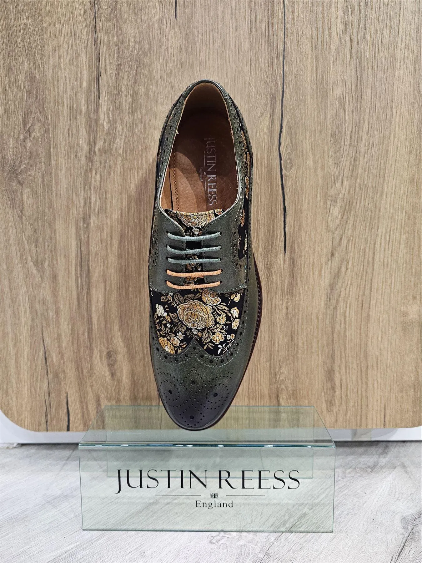 Men's Shoes Floral Print Leather Oxford Brogue Lace Up Formal Dress Shoe