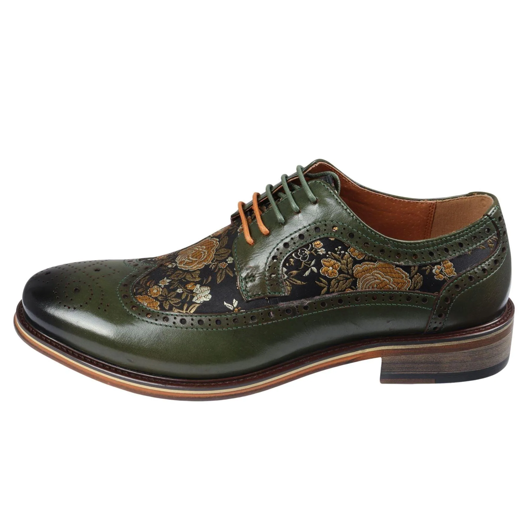 Men's Shoes Floral Print Leather Oxford Brogue Lace Up Formal Dress Shoe