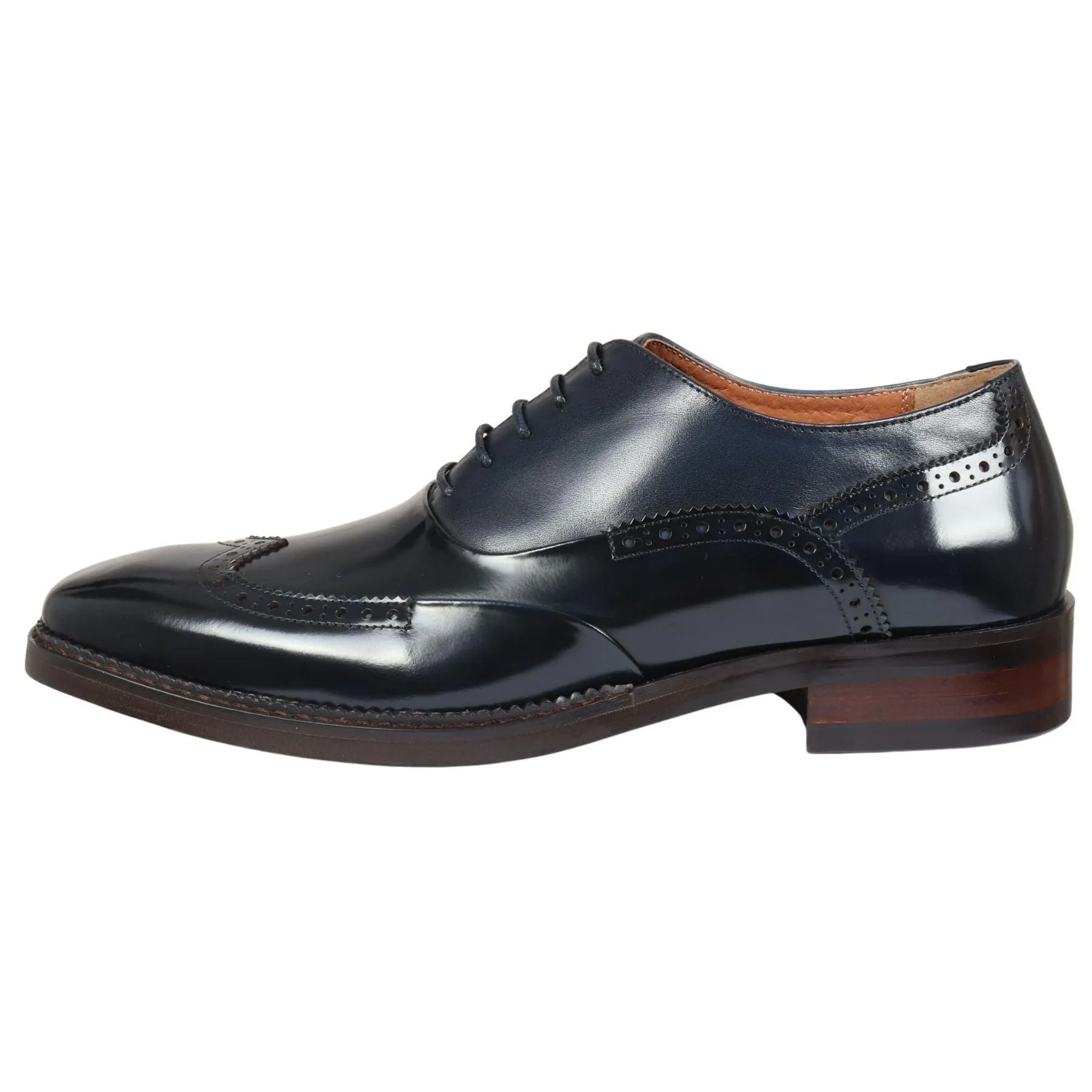 Men's Shoes Navy Blue Patent Leather Lace Up Brogue Formal Dress Shoe