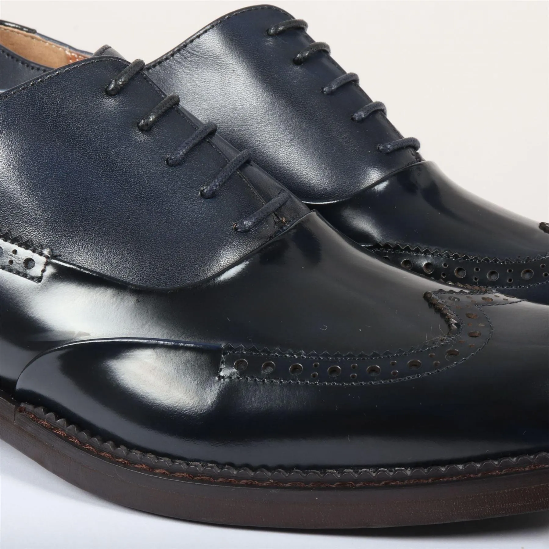 Men's Shoes Navy Blue Patent Leather Lace Up Brogue Formal Dress Shoe