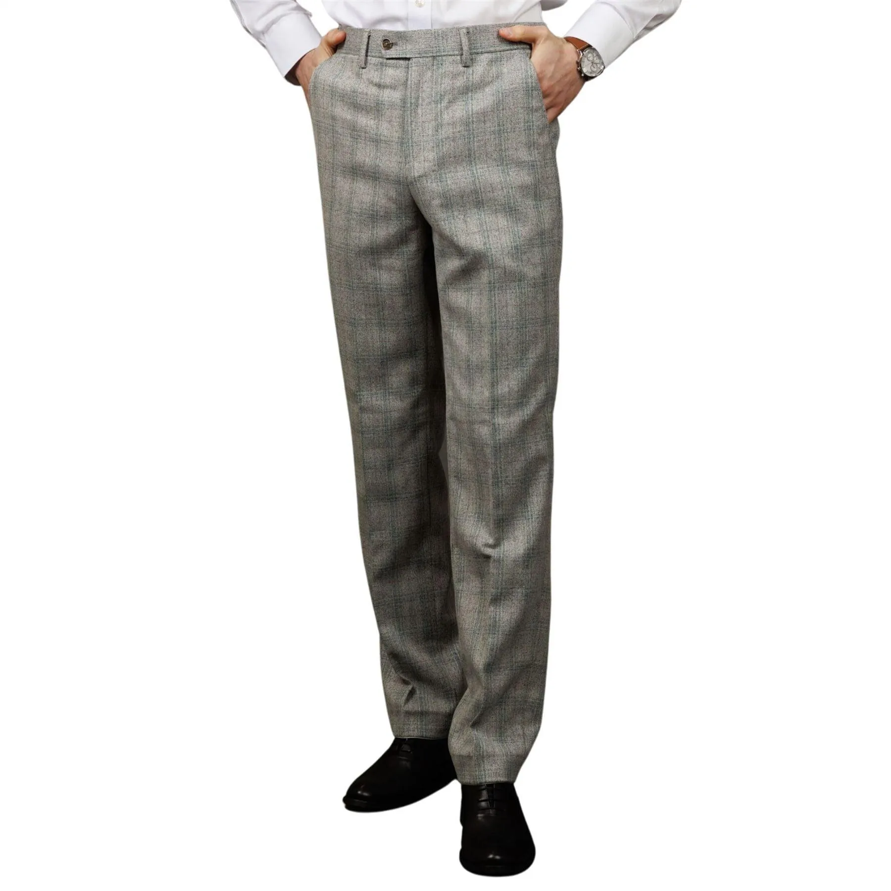 Men's Trousers Grey Checked Formal Pants