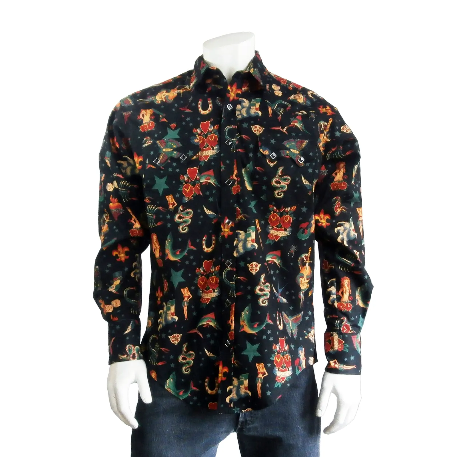 Men's Vintage Burning Love Print Western Shirt