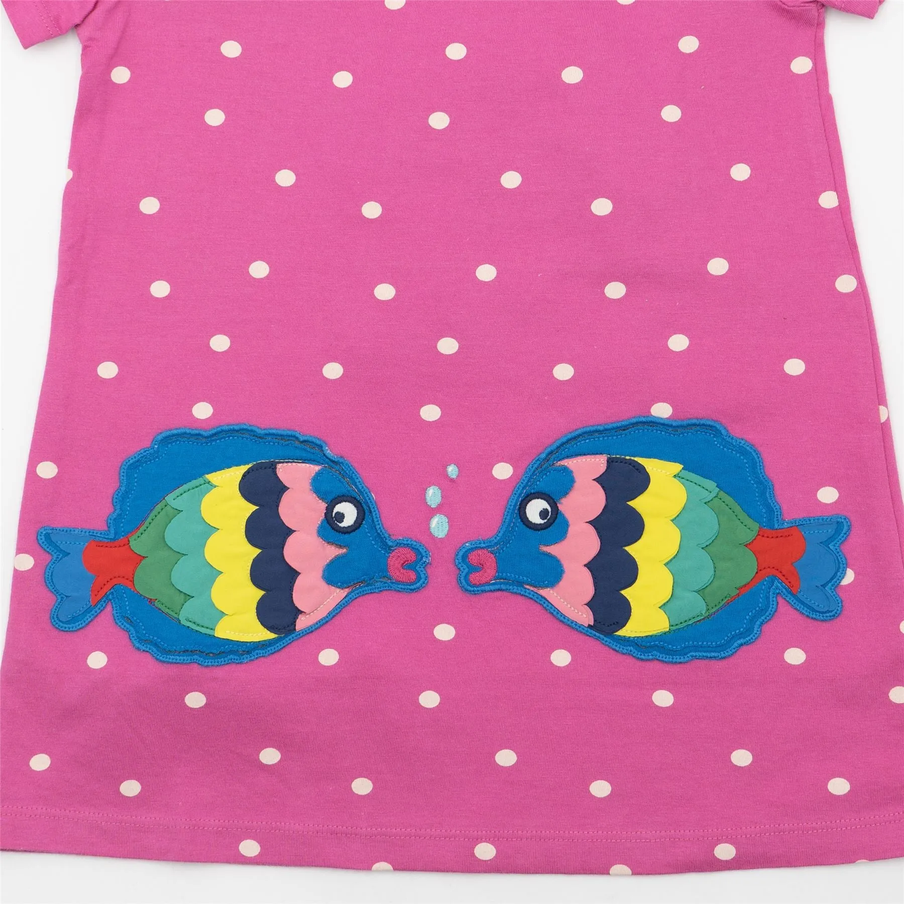 Mini Boden Girls Pink Spotty Fish Tunic Short Sleeve Longline Tops