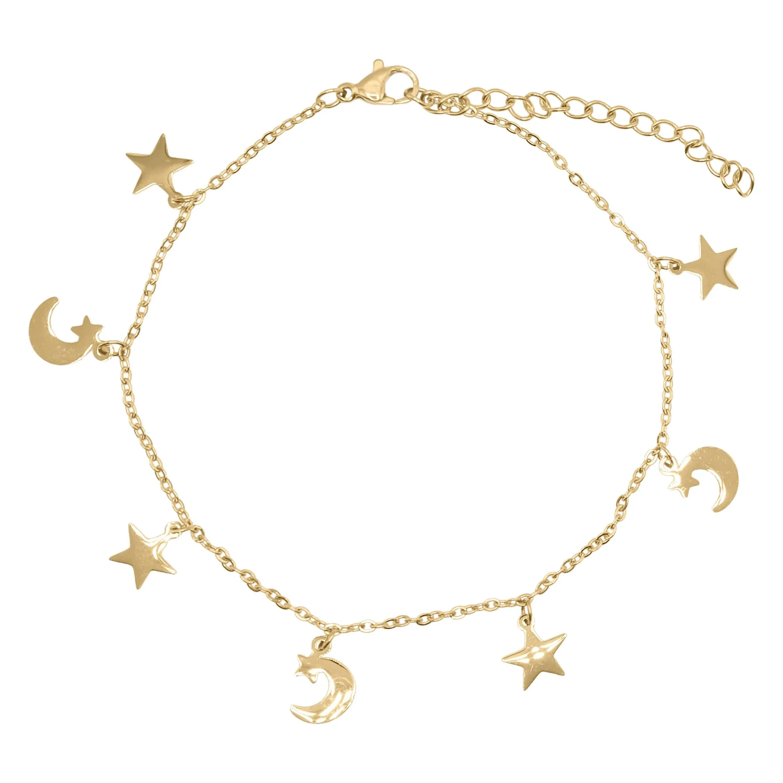 Nazma Moon & Star Charm Anklet | 14K Gold Plated