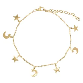 Nazma Moon & Star Charm Anklet | 14K Gold Plated