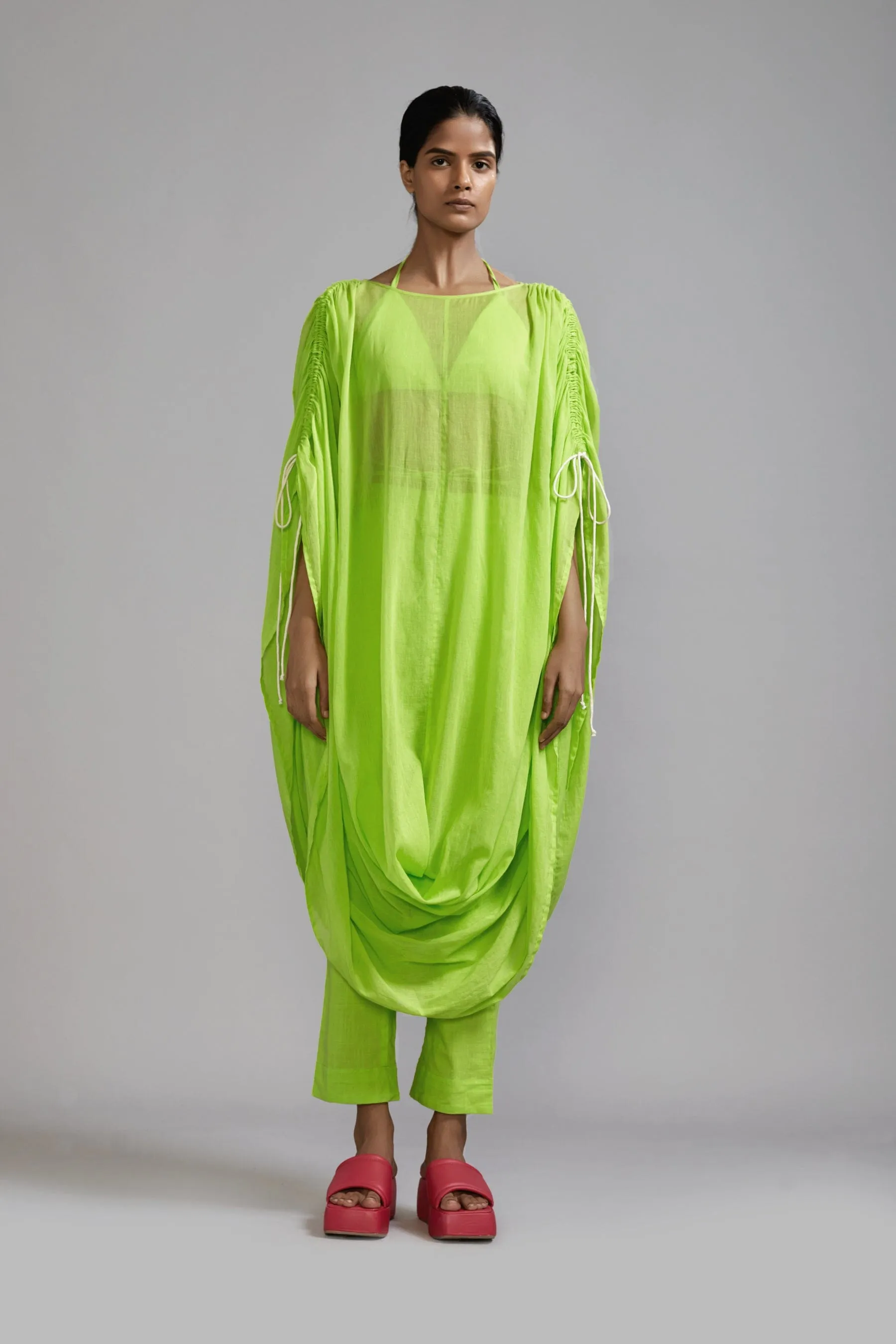 Neon Green Gathered Cowl Tunic