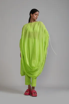 Neon Green Gathered Cowl Tunic