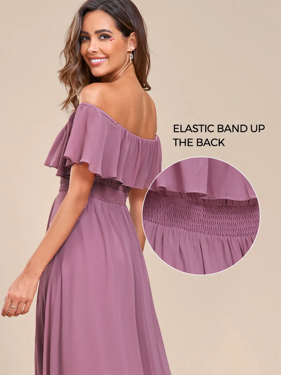 Off Shoulder Chiffon Split Wholesale Bridesmaid Dresses