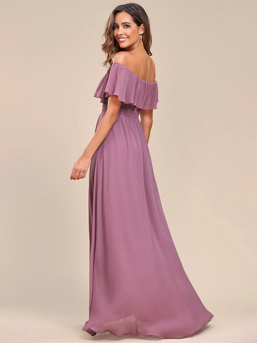 Off Shoulder Chiffon Split Wholesale Bridesmaid Dresses