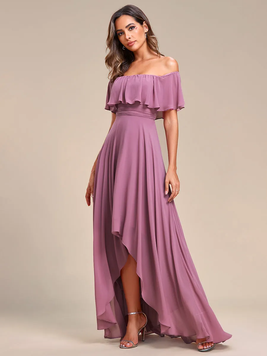 Off Shoulder Chiffon Split Wholesale Bridesmaid Dresses