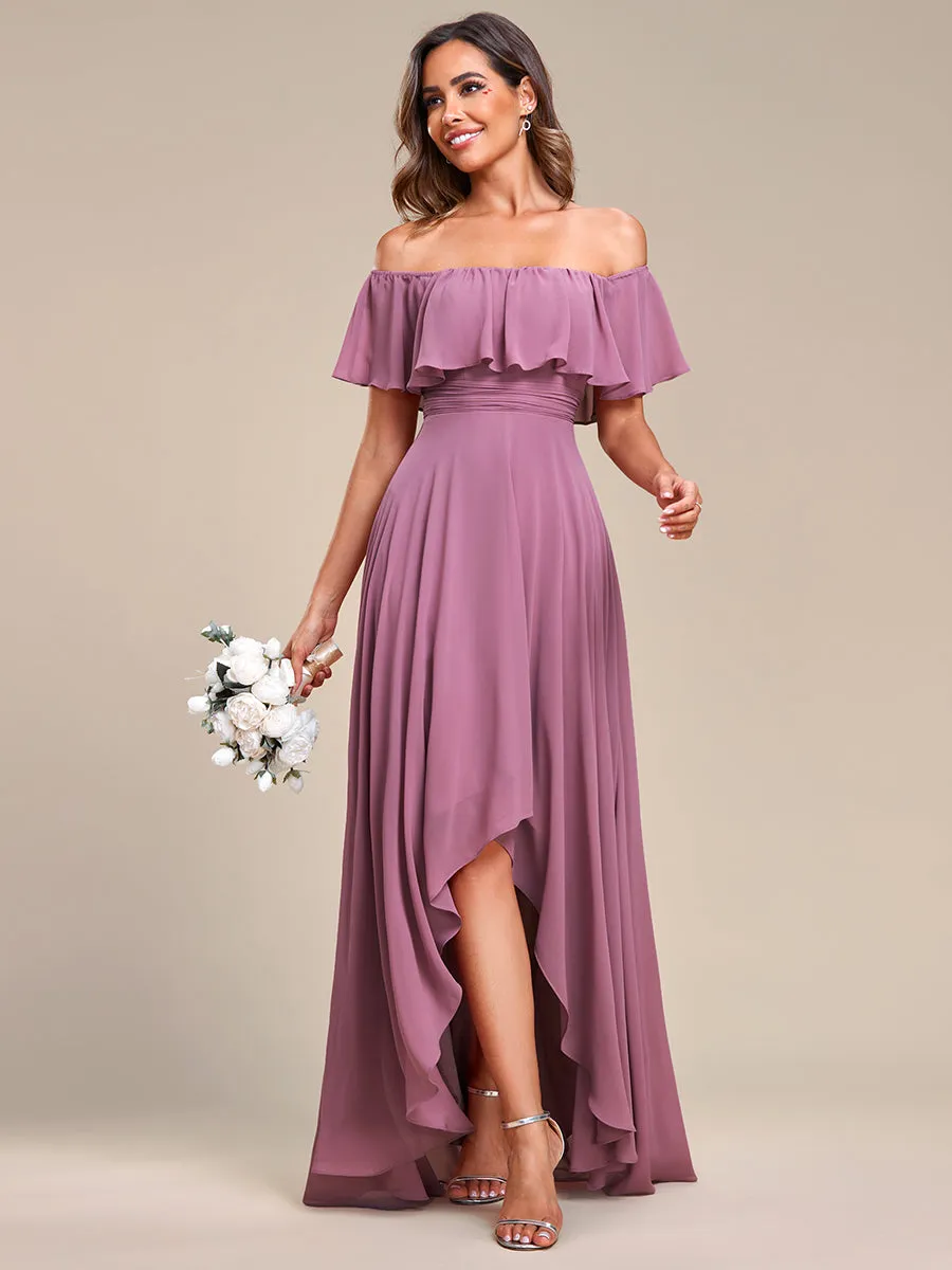 Off Shoulder Chiffon Split Wholesale Bridesmaid Dresses