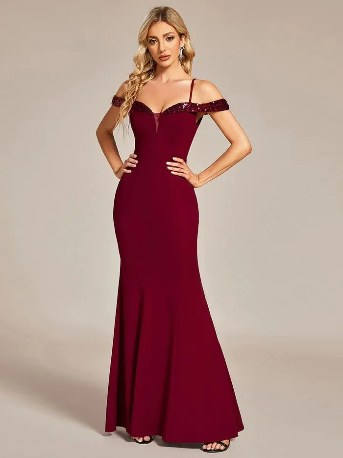 Off Shoulder Mermaid Sequin Detail Bridesmaid Dress