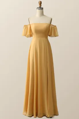 Off the Shoulder Yellow Chiffon Long Bridesmaid Dress