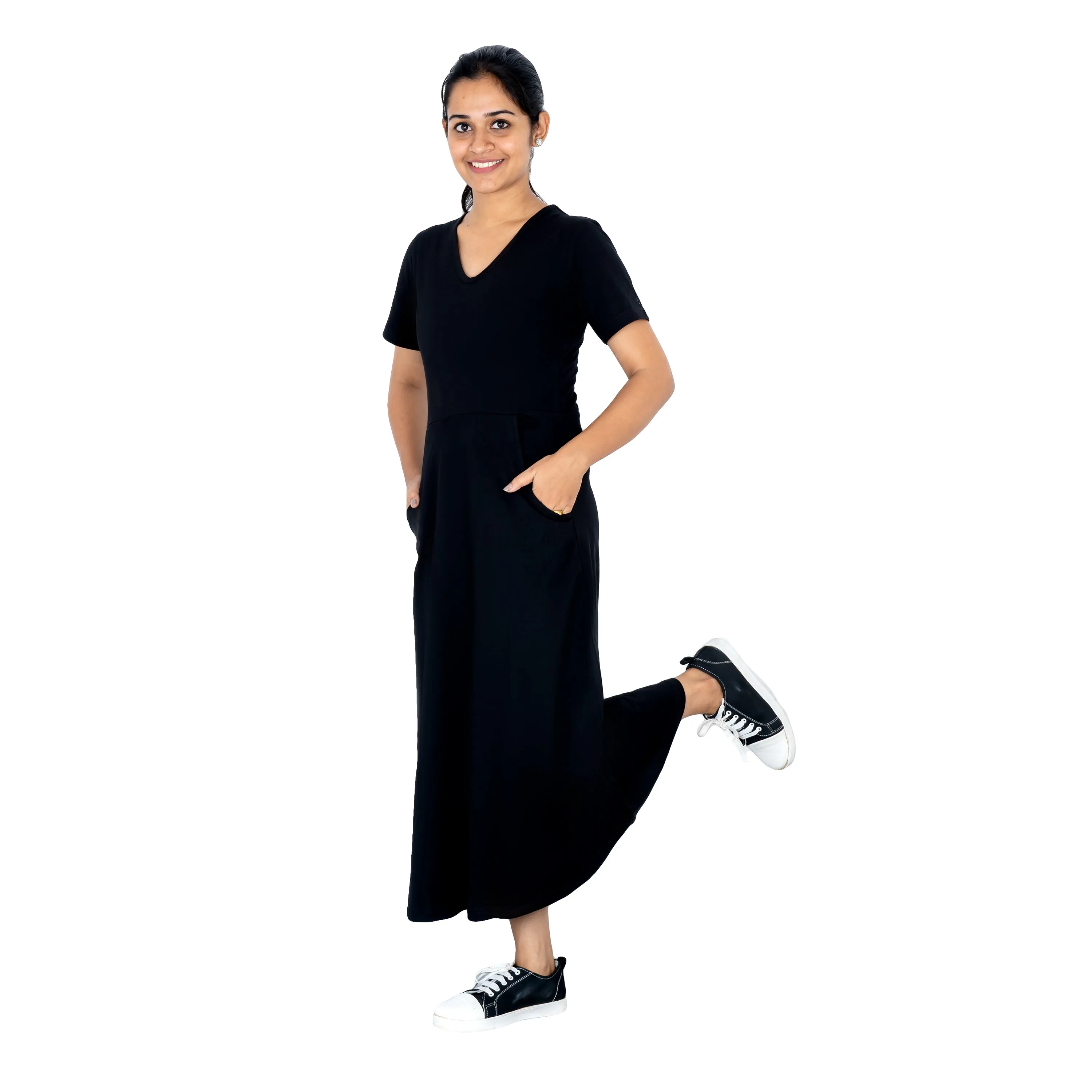 Onyx Long Midi Dress (With Waist Seam)