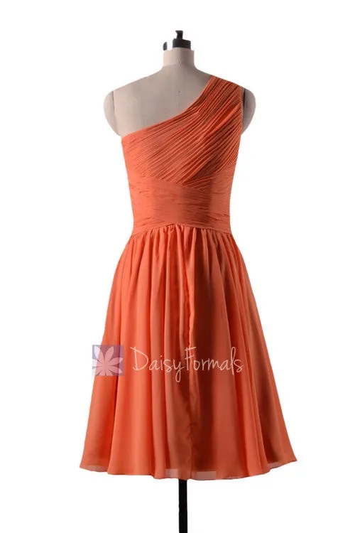 Orange Bridal Party Dress Short One Shoulder Orange Chiffon Bridesmaid Dress(BM032230)