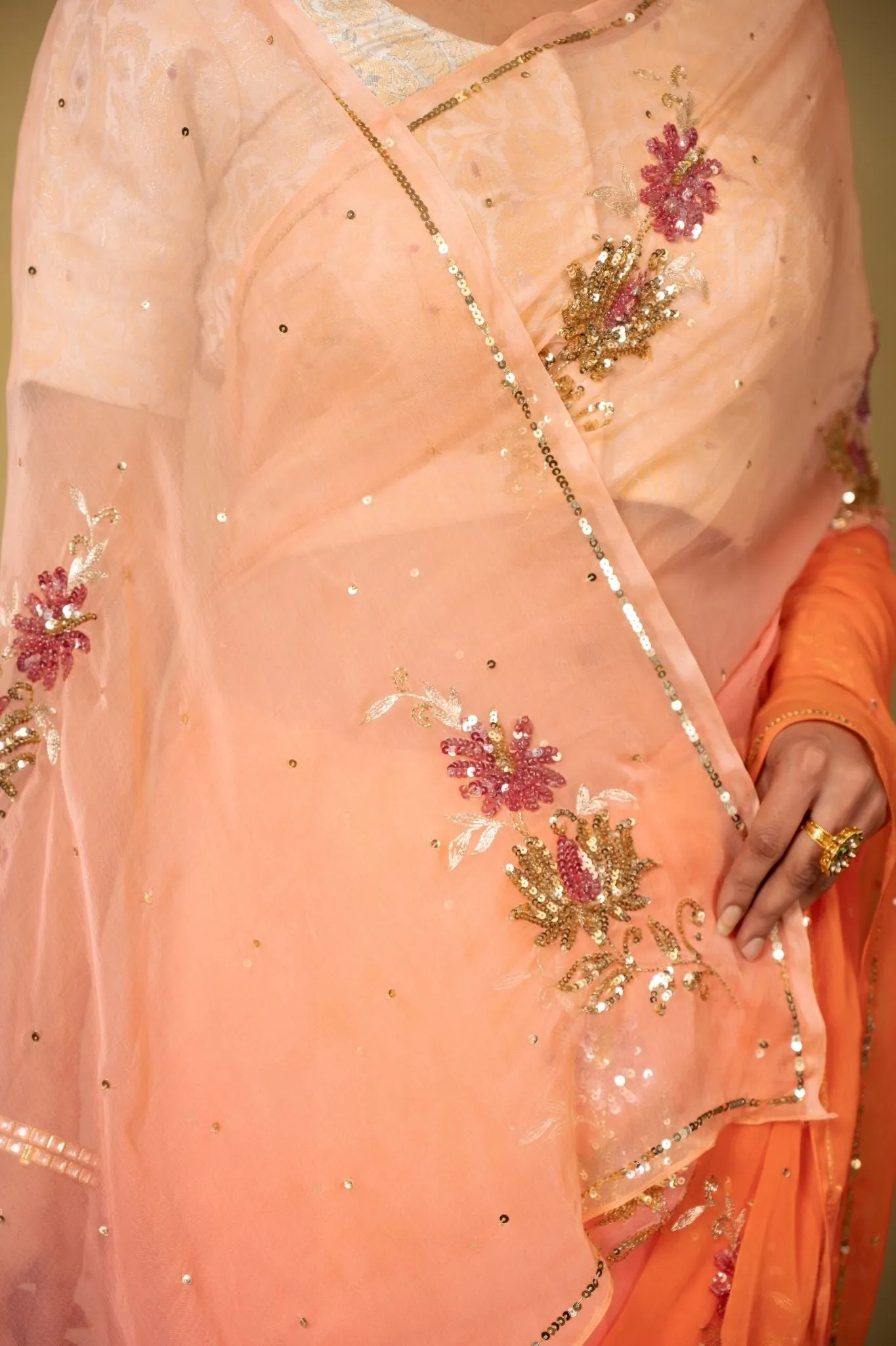 Peach shaded Chiffon Saree