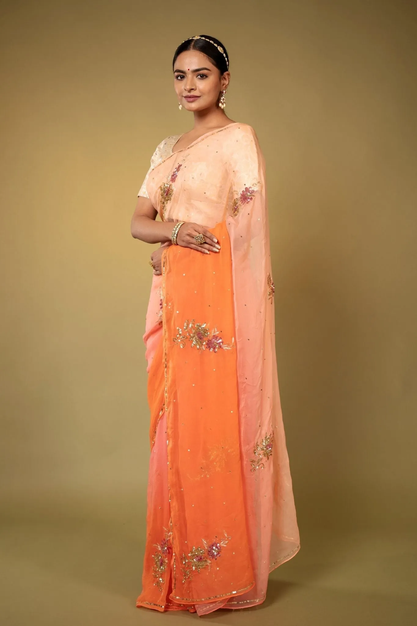 Peach shaded Chiffon Saree