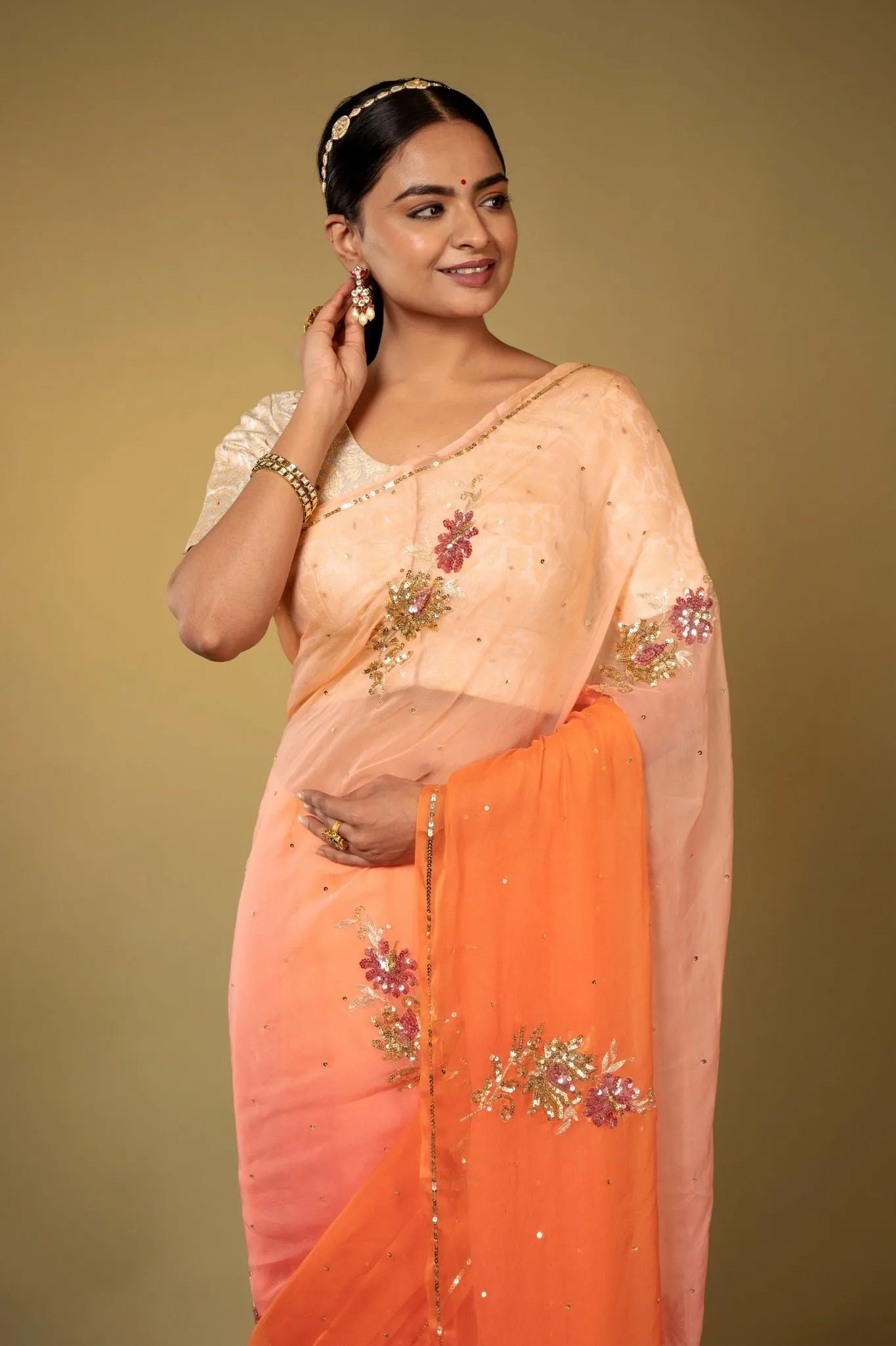 Peach shaded Chiffon Saree