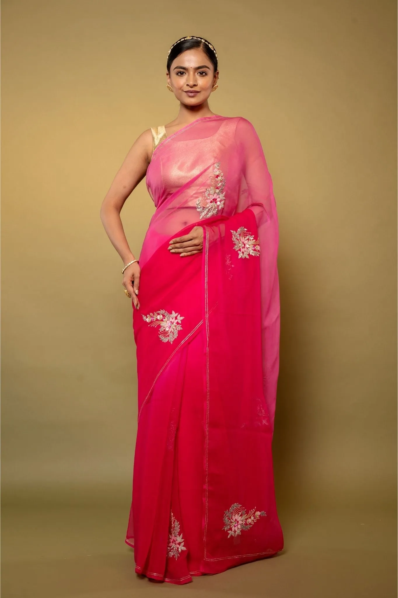 Pink Chiffon Saree