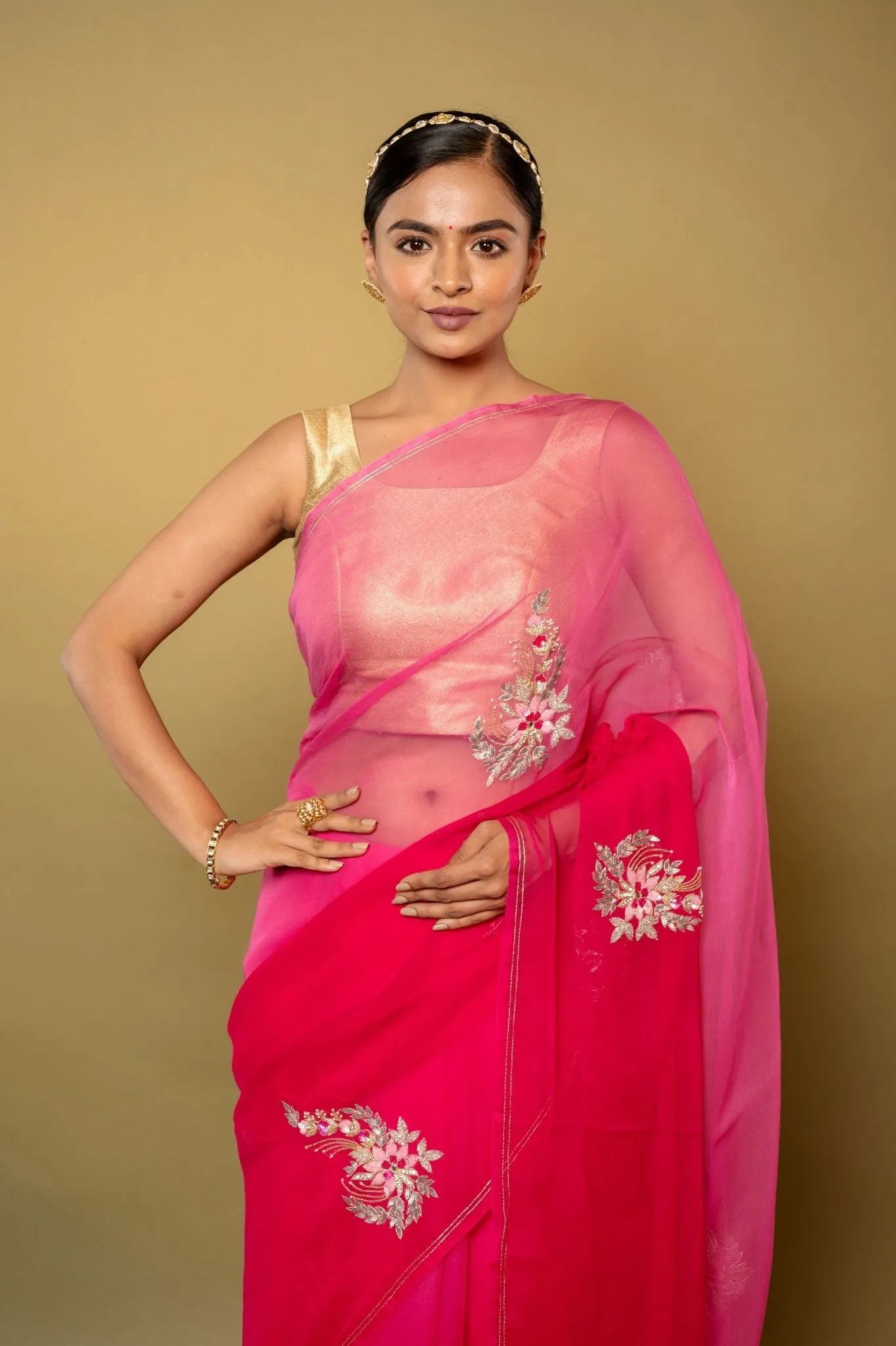 Pink Chiffon Saree