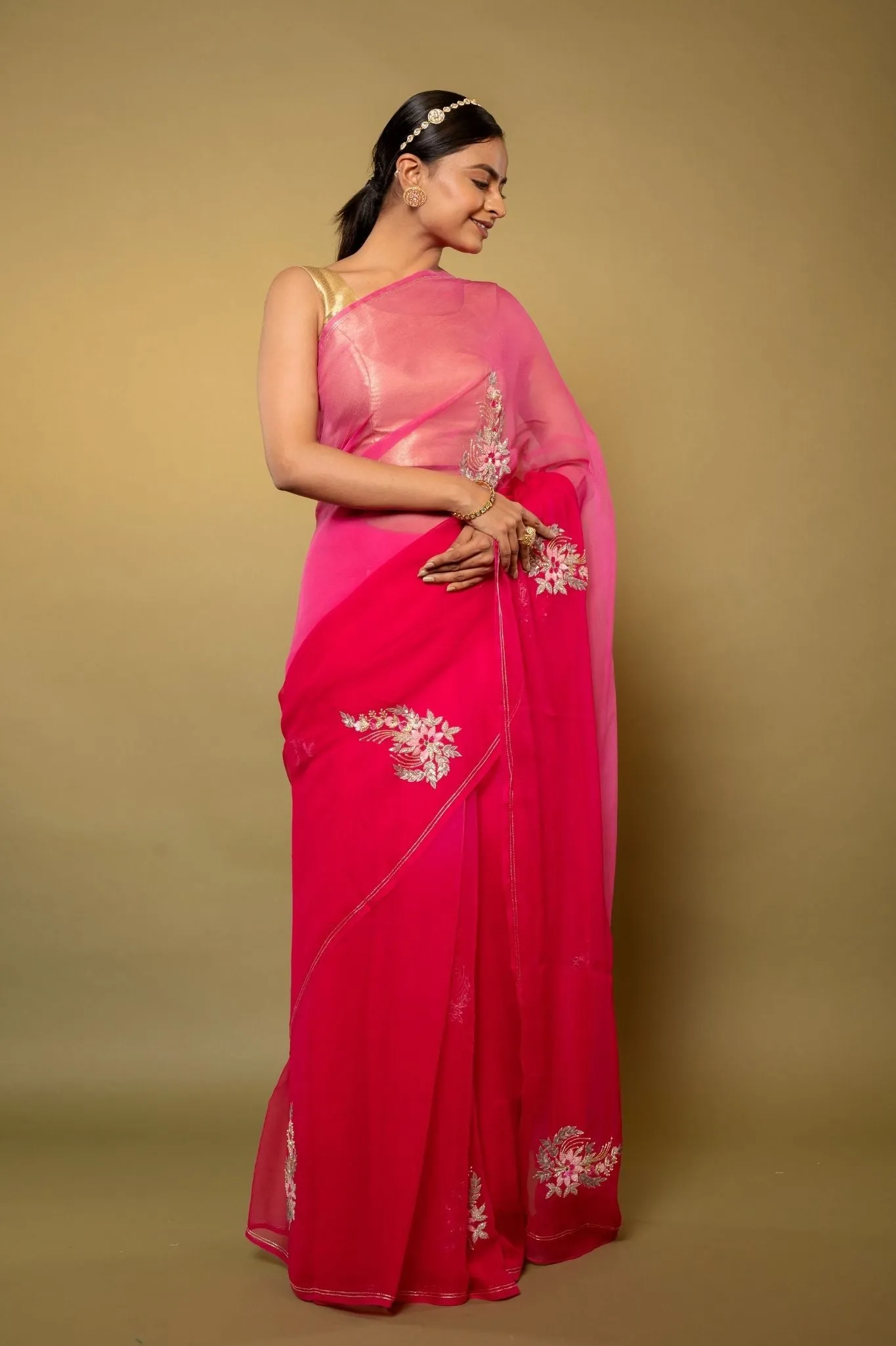 Pink Chiffon Saree