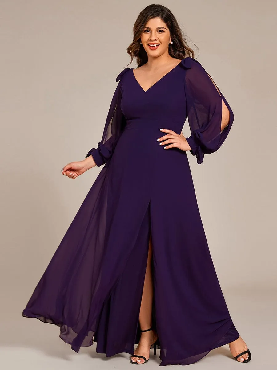 Plus Size Open Lantern Sleeve A-Line Bridesmaid Dress