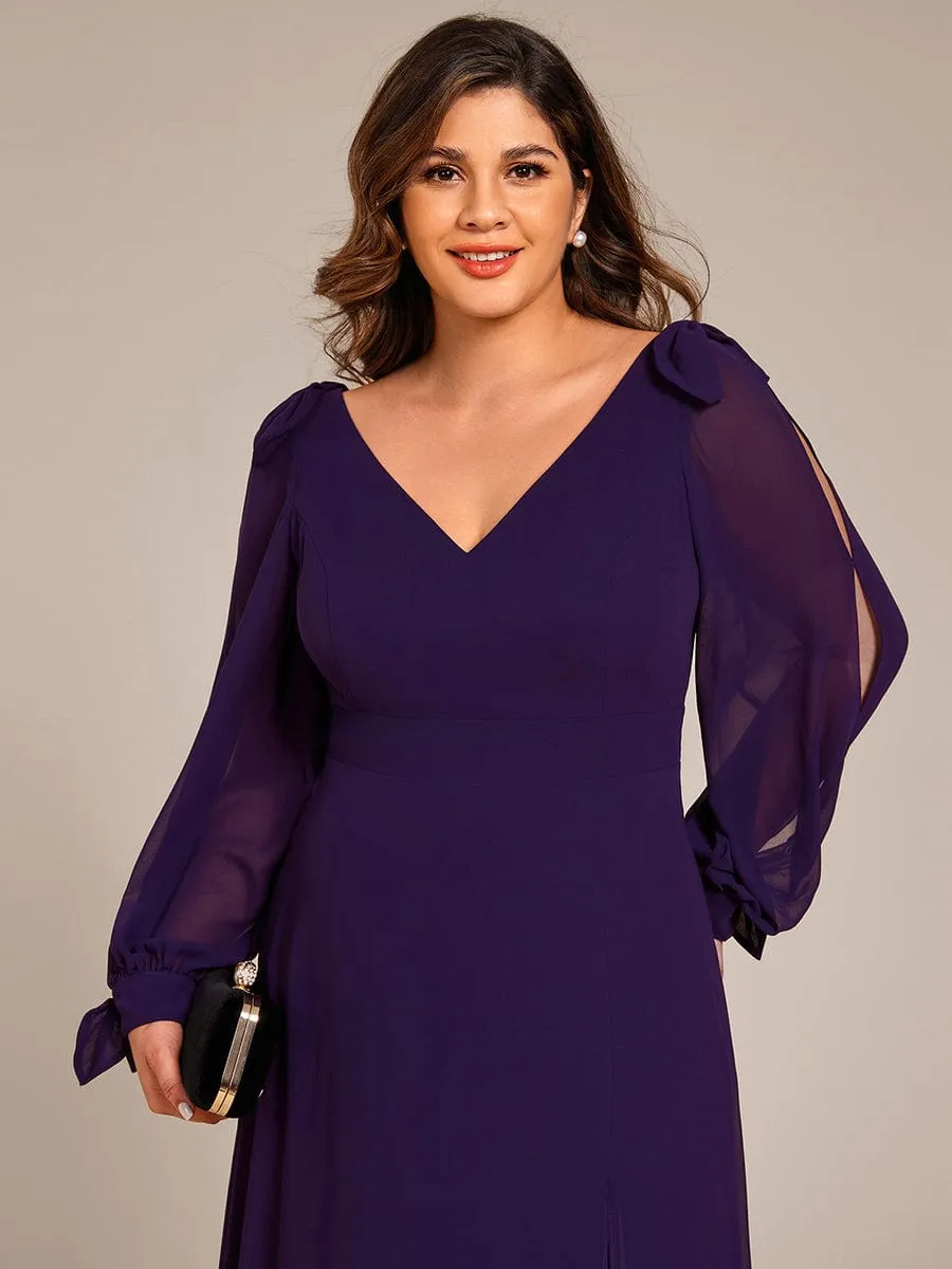 Plus Size Open Lantern Sleeve A-Line Bridesmaid Dress