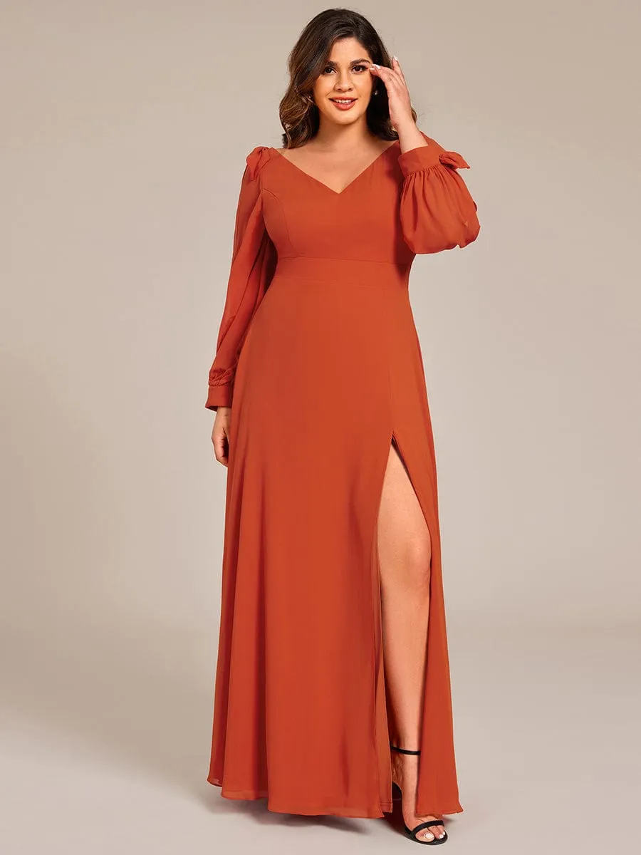 Plus Size Open Lantern Sleeve A-Line Bridesmaid Dress