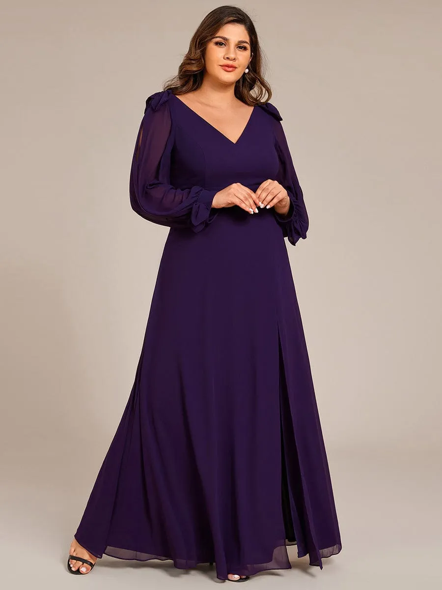 Plus Size Open Lantern Sleeve A-Line Bridesmaid Dress