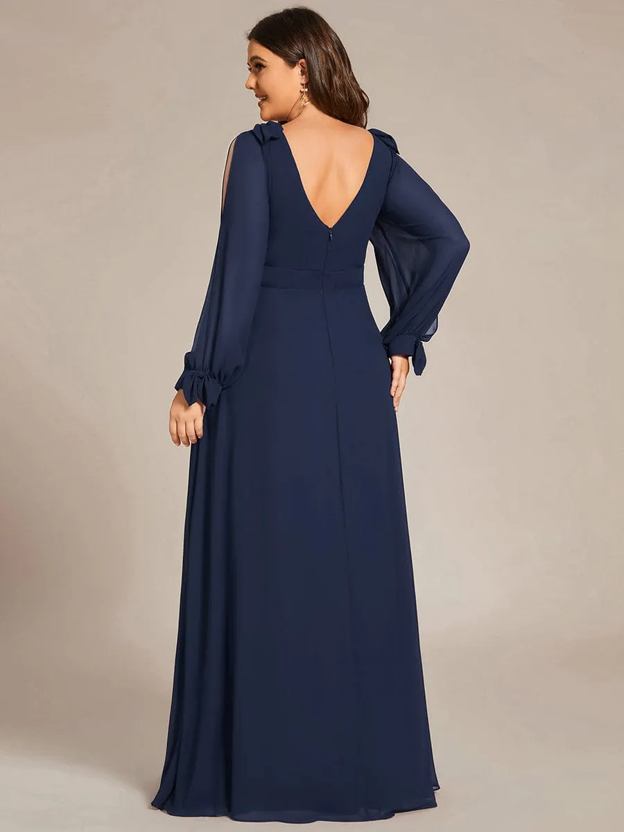 Plus Size Open Lantern Sleeve A-Line Bridesmaid Dress