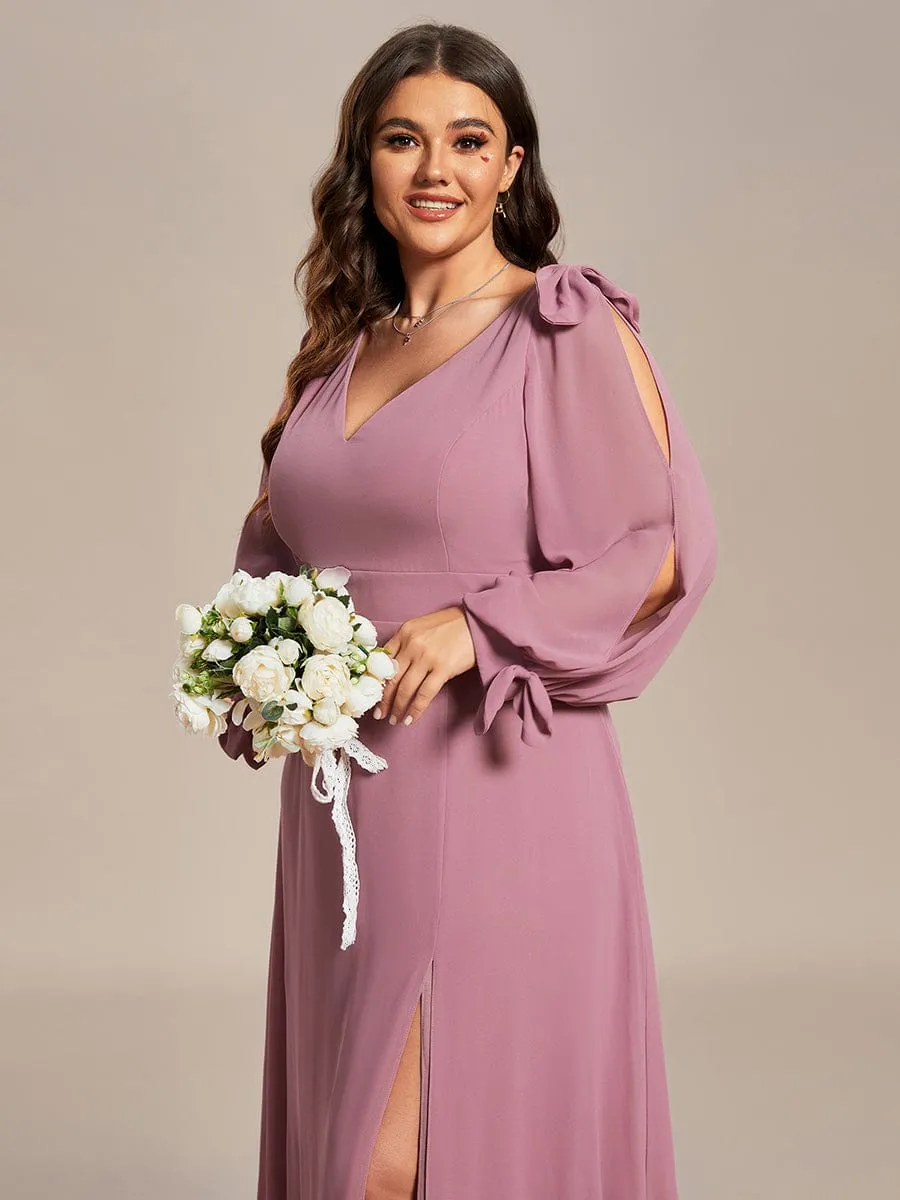 Plus Size Open Lantern Sleeve A-Line Bridesmaid Dress