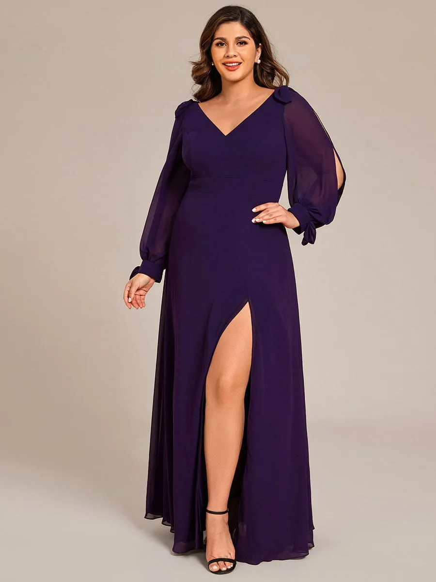 Plus Size Open Lantern Sleeve A-Line Bridesmaid Dress