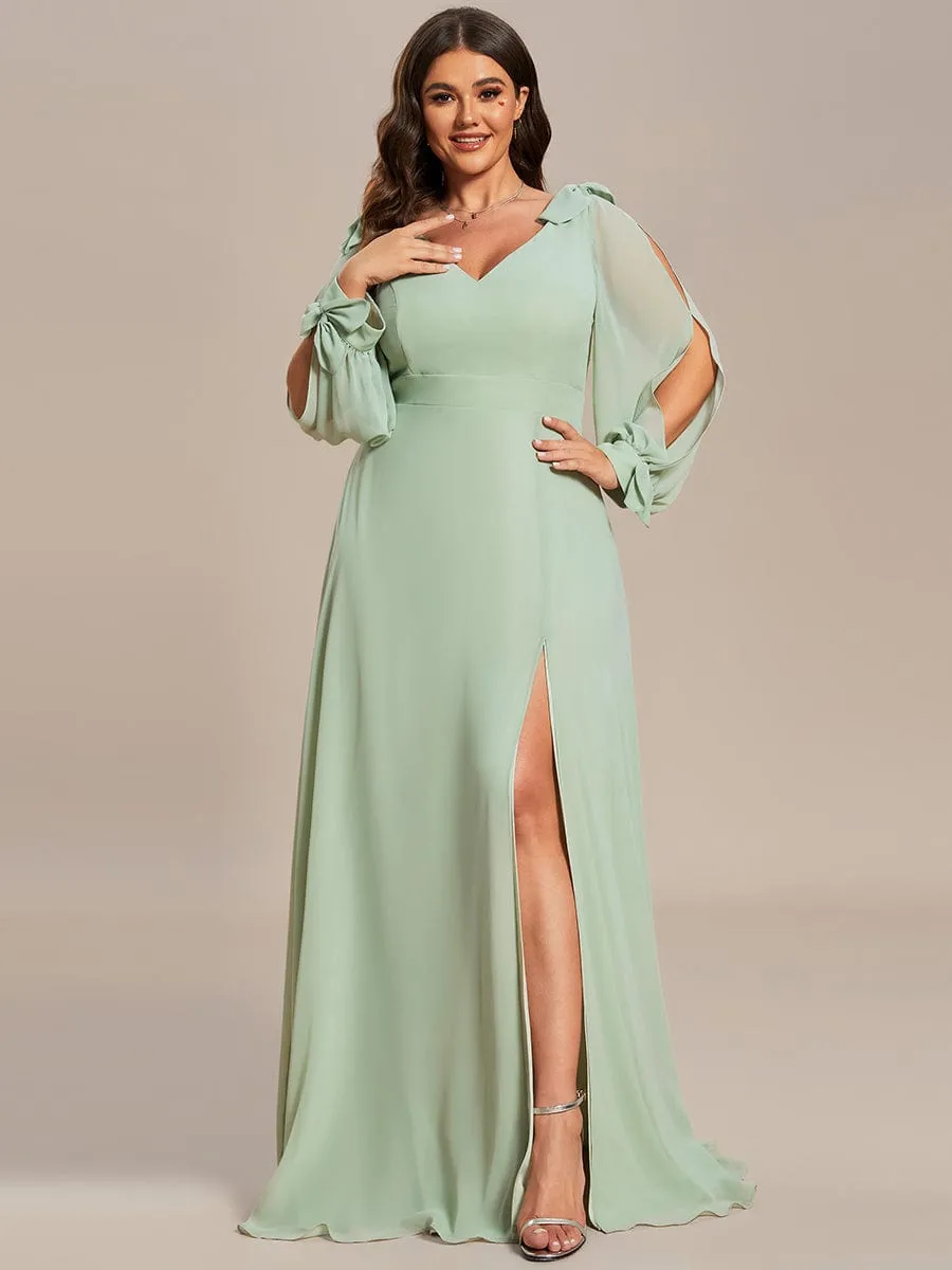 Plus Size Open Lantern Sleeve A-Line Bridesmaid Dress