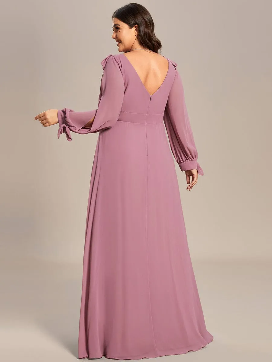 Plus Size Open Lantern Sleeve A-Line Bridesmaid Dress