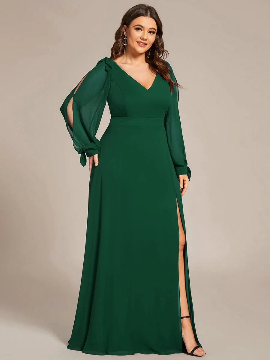 Plus Size Open Lantern Sleeve A-Line Bridesmaid Dress