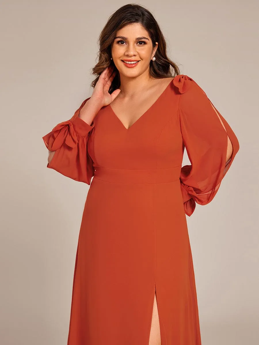 Plus Size Open Lantern Sleeve A-Line Bridesmaid Dress