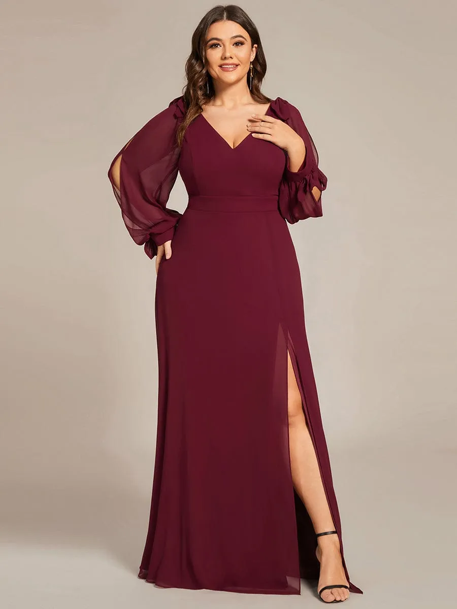 Plus Size Open Lantern Sleeve A-Line Bridesmaid Dress