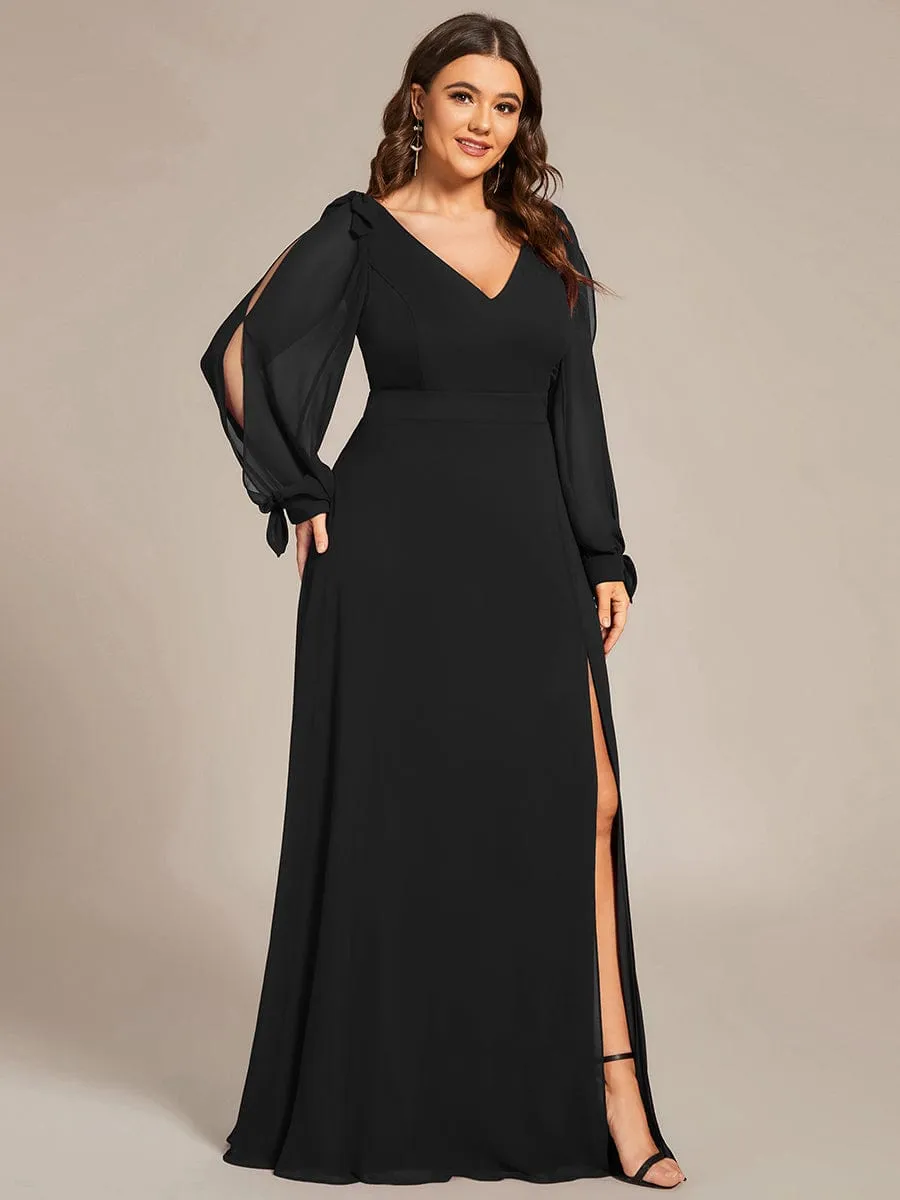 Plus Size Open Lantern Sleeve A-Line Bridesmaid Dress