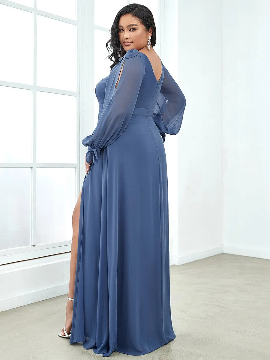 Plus Size Open Lantern Sleeve A-Line Bridesmaid Dress