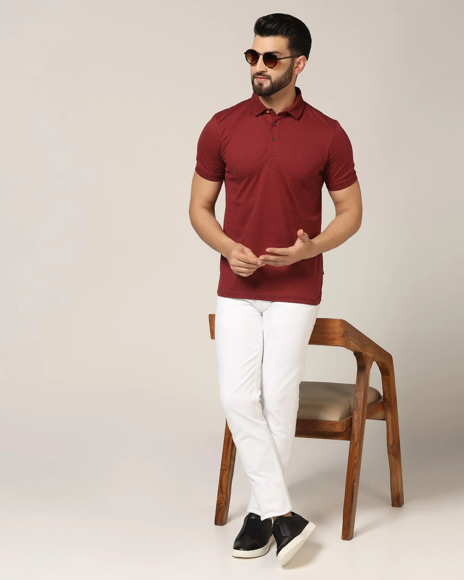 Polo Red Melange Solid T-Shirt - Felix